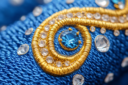 Golden Embroidery with Blue Gemstone
