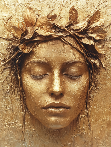 Golden Face Sculpture