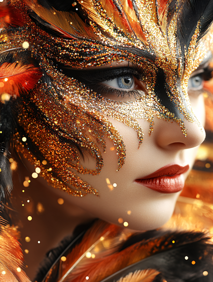 Golden Feathered Mask Beauty
