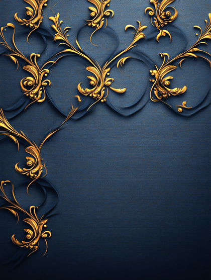 Golden Floral Ornament on Navy Blue