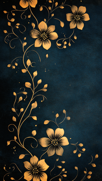 Golden Floral Ornaments On Deep Blue