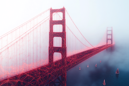 Golden Gate Bridge in Fog Wireframe