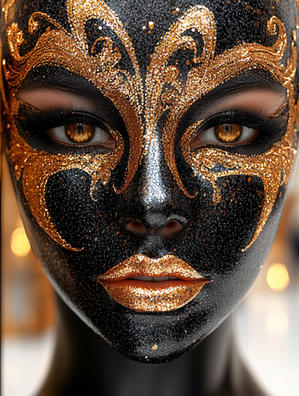 Golden Glitter Mask on Face