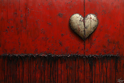 Golden Heart On Red Canvas