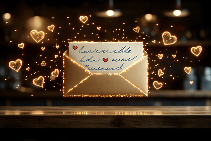 Golden Hearts Letter On Wooden Table