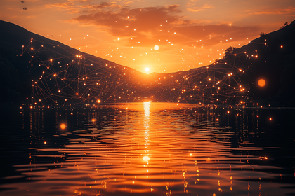 Golden Hour Connection Over Lake