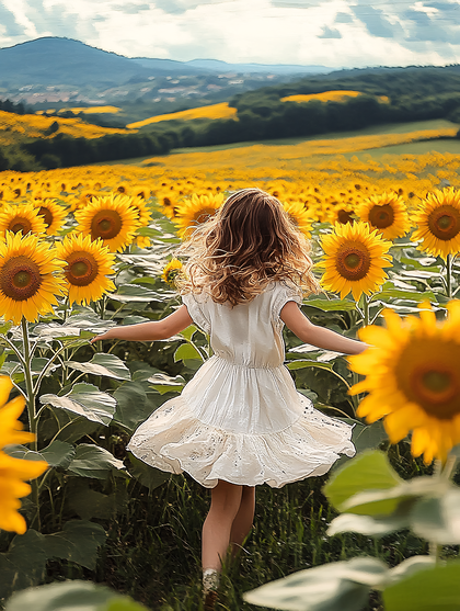 Golden Hour Wanderer in Sunflower Field