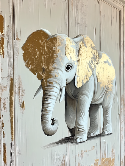 Golden Leaf Elephant Painting