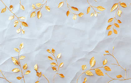 Golden Leaves On Crumpled Paper