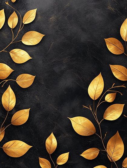 Golden Leaves On Dark Background
