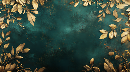Golden Leaves On Emerald Background