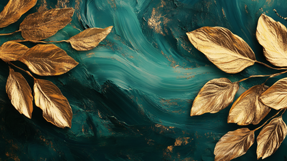 Golden Leaves On Emerald Strokes