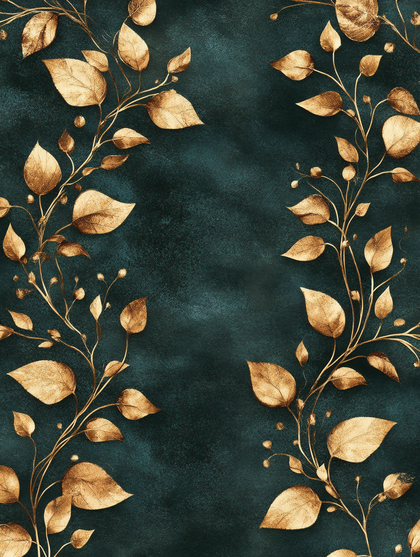 Golden Leaves on Textured Teal Background