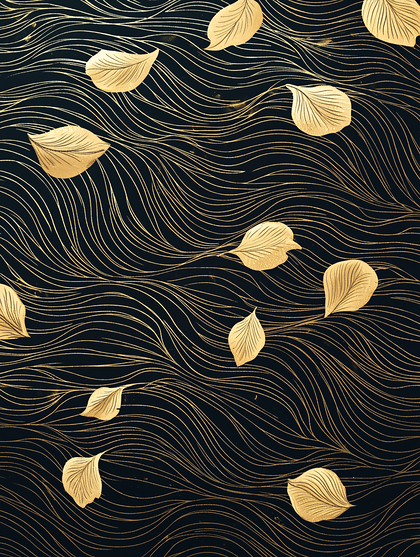 Golden Leaves On Wavy Lines