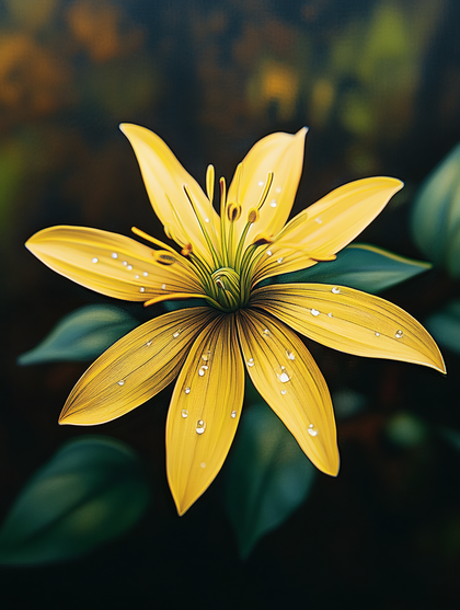 Golden Lily with Water Droplets