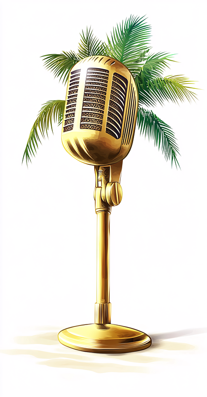 Golden Microphone With Palm Leaves