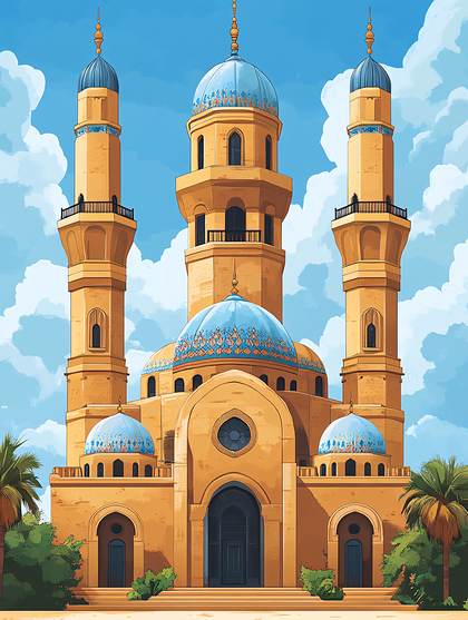 Golden Mosque With Blue Domes