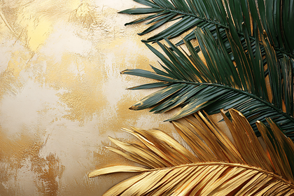 Golden Palm Leaves On Textured Background