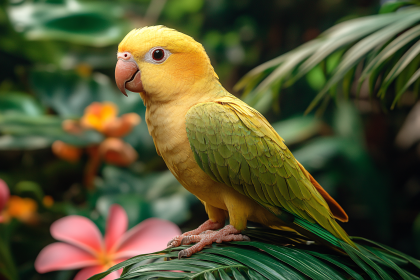 Golden Parrot Perched on Leaf