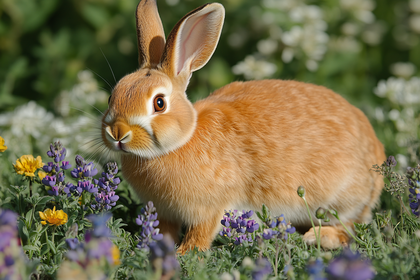 Golden Rabbit in a Flower Meadow