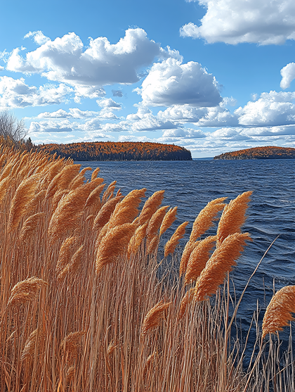 Golden Reeds on Lake Shore