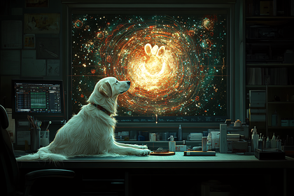 Golden Retriever Gazing at Nebula