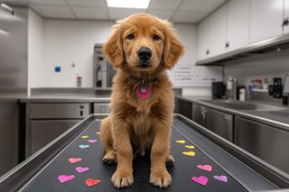 Golden Retriever Puppy On Exam Table