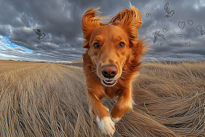 Golden Retriever Running in Field