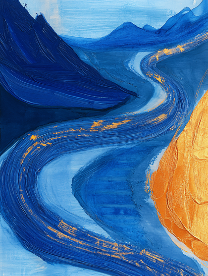 Golden River Flowing Through Blue Mountains