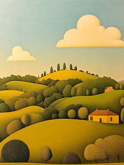 Golden Rolling Hills With Clouds