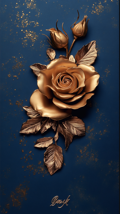 Golden Rose on Blue Background