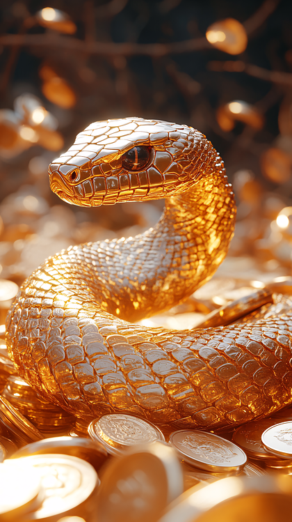 Golden Serpent Among Coins