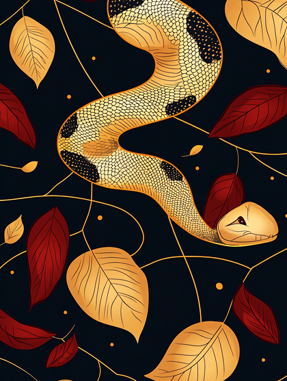 Golden Snake Among Autumn Leaves