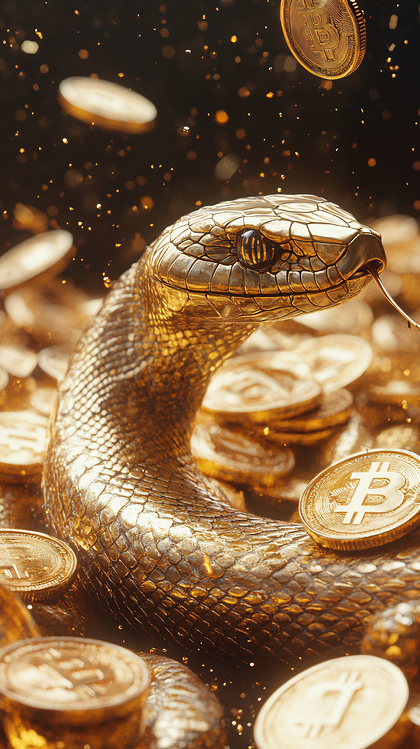 Golden Snake And Bitcoin Coins