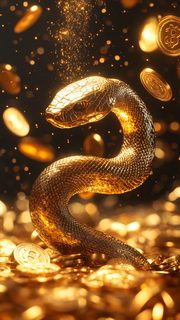 Golden Snake Coiled on Gold Coins