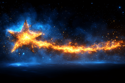 Golden Star Trail In Cosmic Space