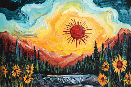 Golden Sun Over Mountain Landscape