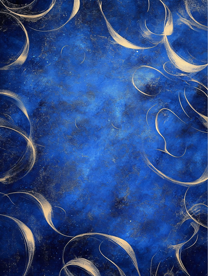 Golden Swirls On Blue Canvas