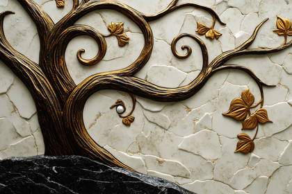 Golden Tree of Life on Cracked Marble