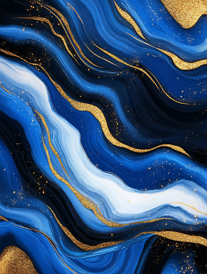 Golden Veins in Blue Abstract