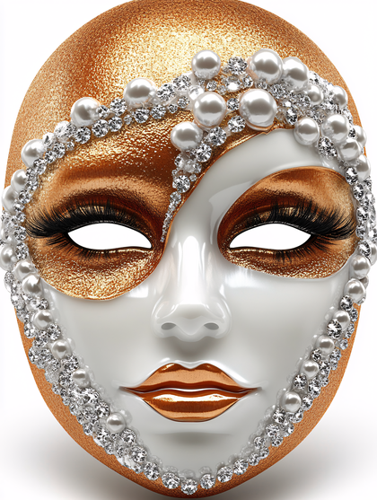 Golden Venetian Mask With Pearls And Diamonds