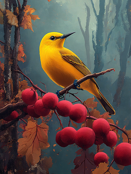 Golden Warbler Among Autumn Berries