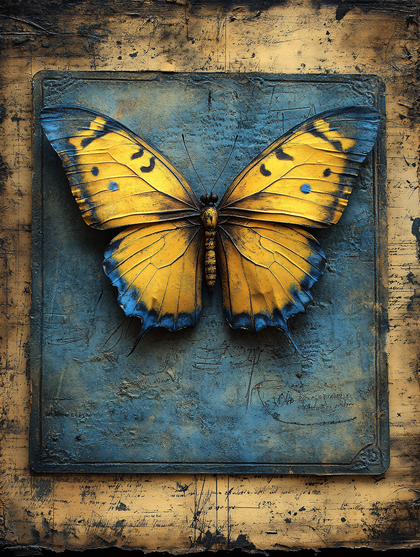 Golden Winged Butterfly on Antique Plaque