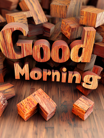 Free Download Good Morning Text Art with Wooden Blocks