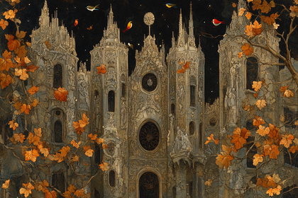 Gothic Cathedral In Autumn Night