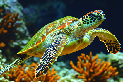 Graceful Green Sea Turtle Swimming Underwater