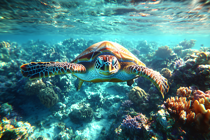 Graceful Sea Turtle in Coral Reef