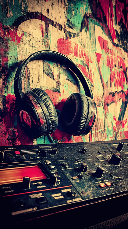 Graffiti Headphones And DJ Mixer
