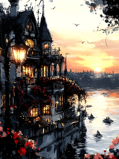 Grand Mansion at Sunset