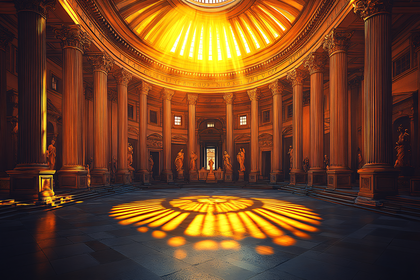 Grand Pantheon Interior with Sunbeams